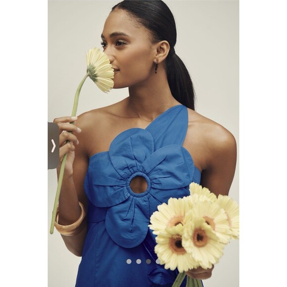 Anthropologie One Shoulder Cutwork Dress Sz XS Blue - Picture 8 of 9